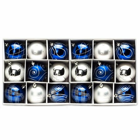 QUEENS OF CHRISTMAS 2.5 in. Ball Ornaments Blue & Silver, 9PK ORN-18PK-BLSV
